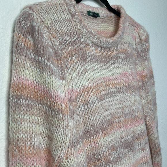 Womens M Fuzzy Knit Sweater Pastel Pink Beige Mohair Blend Pullover Cozycore Y2K - Picture 13 of 14
